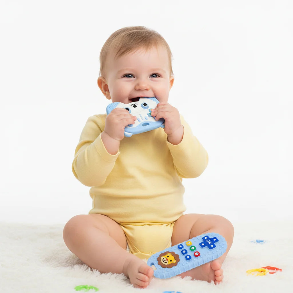 2Pcs Baby Teething Toys for 0-6 6-12 Months Silicone Bear Game Controller & Lion Teether Set