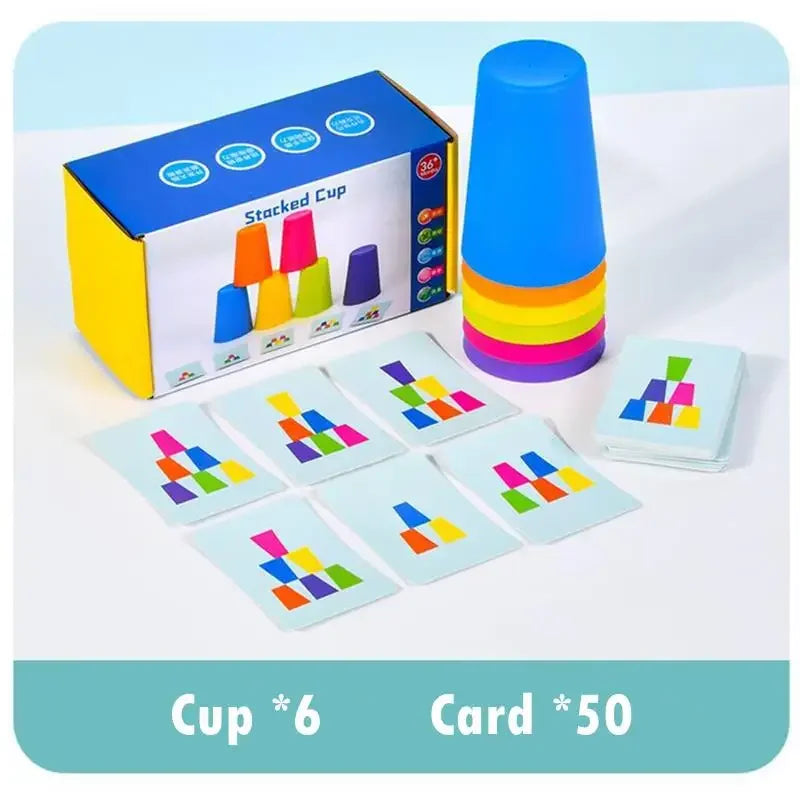Montessori Toys Stack Cup Game With Card Educational Intellectual Enlightenment Color Cognition Logic Training Kids Children