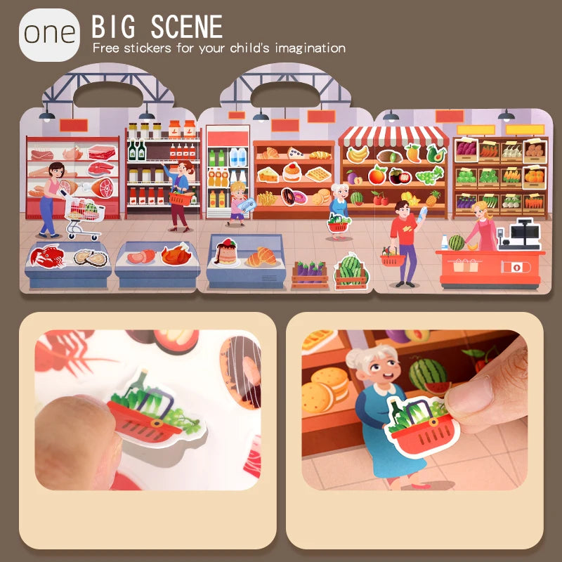 Children's Portable Quiet DIY Reusable Sticker Book Busy Jelly Paste Sticker Multi-scene Bubble Sticker Toys for Fun Learning