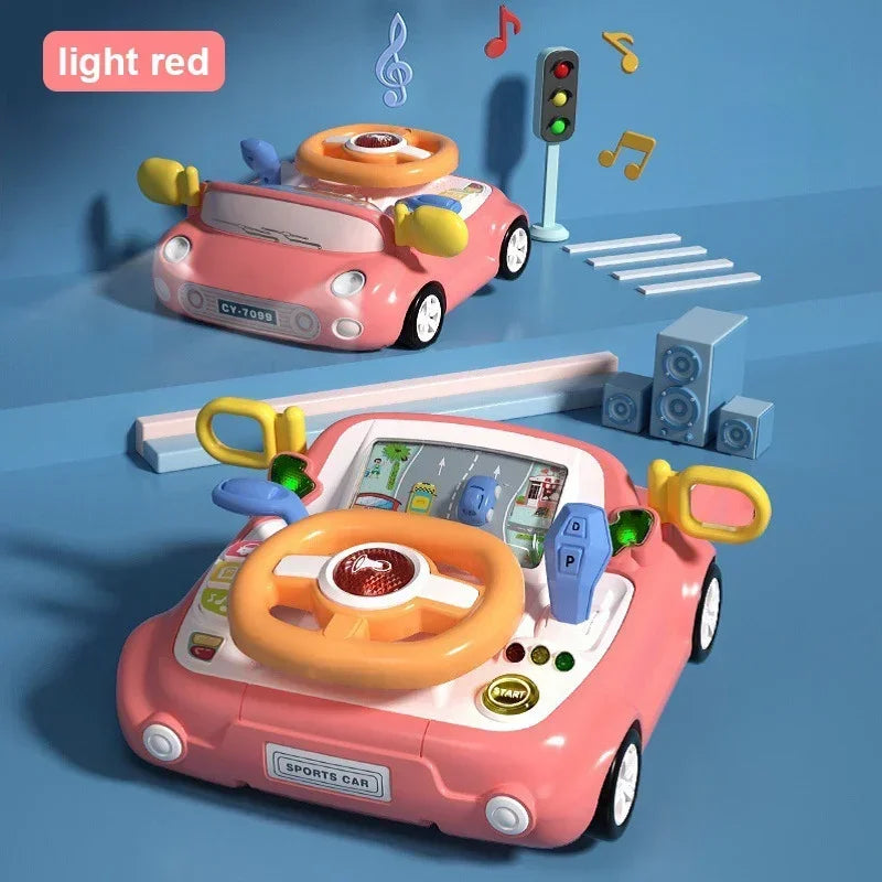Children's Steering Wheel Toy Simulation Driving Toys with Light Music Car Seat Play Baby Interactive Educational Toy for Kids