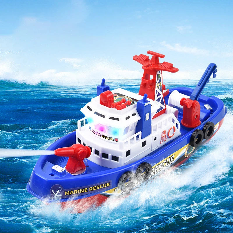 Pool Bath Toys For Kids Music LED Light Electric Marine Rescue Fire Fighting Boat Classic Children Spray Water Toys Summer