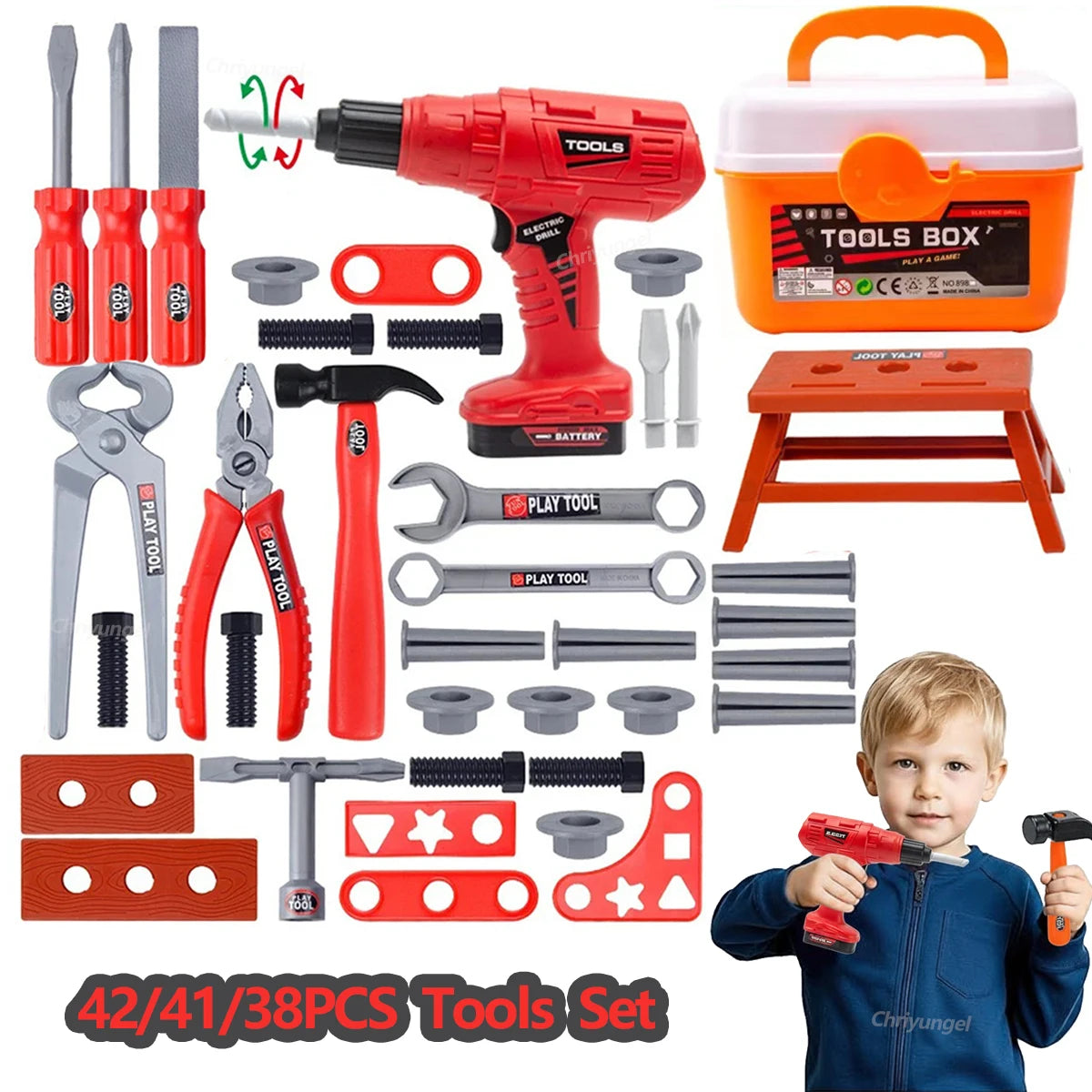 Kids Tool Set Toys 38/41/42 PCS Pretend Play Repair Construction Tool Kit for Toddlers Educational Learning Toys Boys Girls Gift