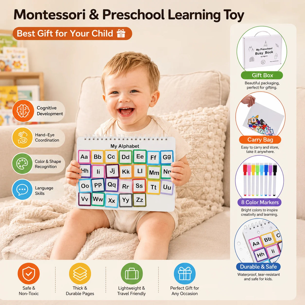 Montessori Preschool Learning Activities Busy Book，Workbook Activity Binder Autism Learning Materials and Tracing Coloring Book
