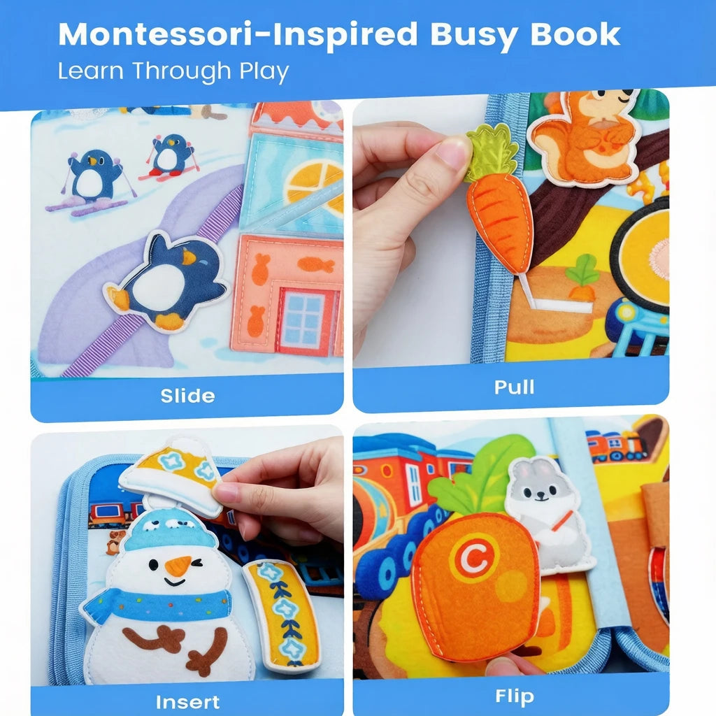 Montessori Busy Book for Toddlers Felt Quiet Book & Busy Sensory Toy Educational Travel Toy For Preschool Fine Motor & Cognitive