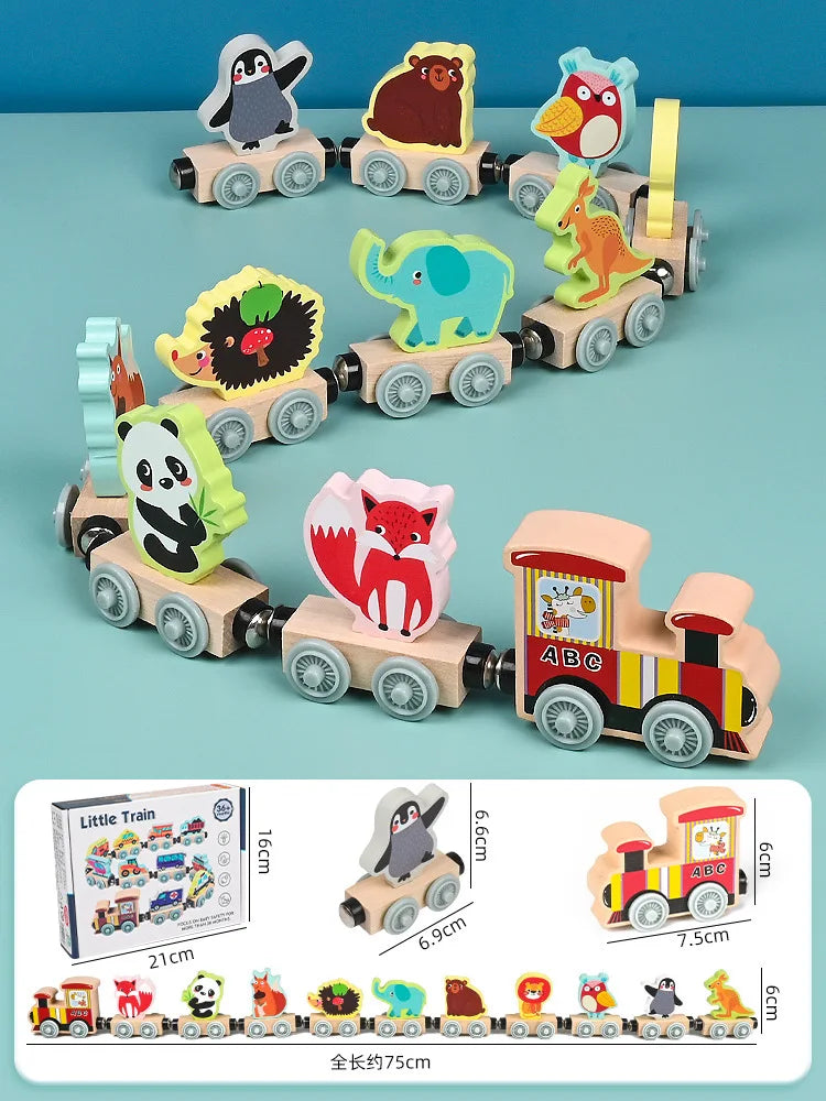 Montessori Magnetic Wooden Train Toys Early Educational Cognition Animal Toy Sorting Learning Teaching Car Cartoon Set For Kids