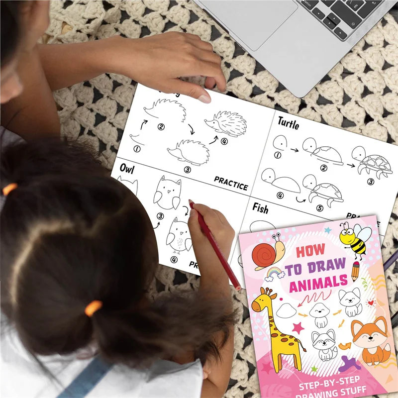 Fun Drawing Book Drawing Book Step-by-Step Guide with Animal Illustrations Cute Cartoon Characters Colorful Patterns Book