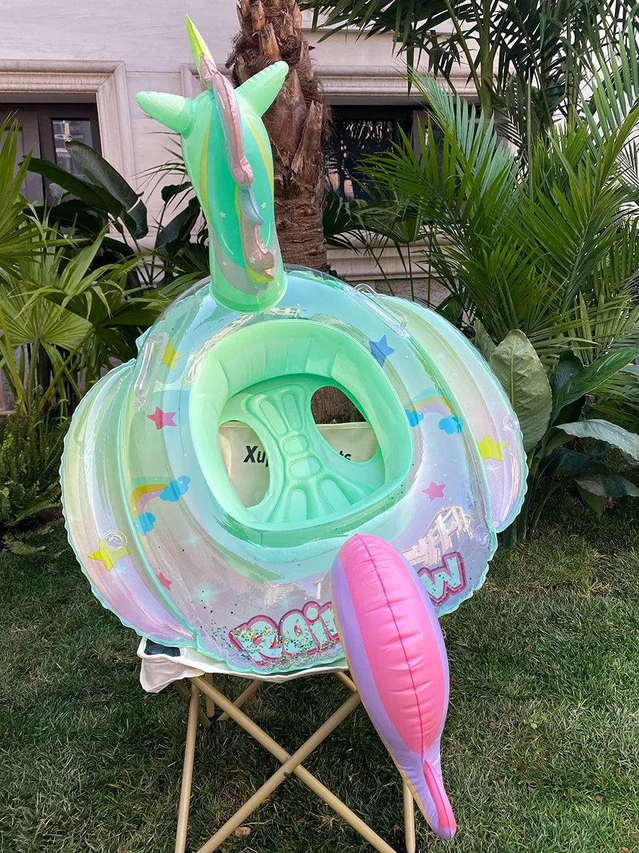 Swim Ring Inflatable Pool Float Baby Rainbow Sequined Unicorn for Kids Swimming Circle Children Swim Ring Pool Toys Floating