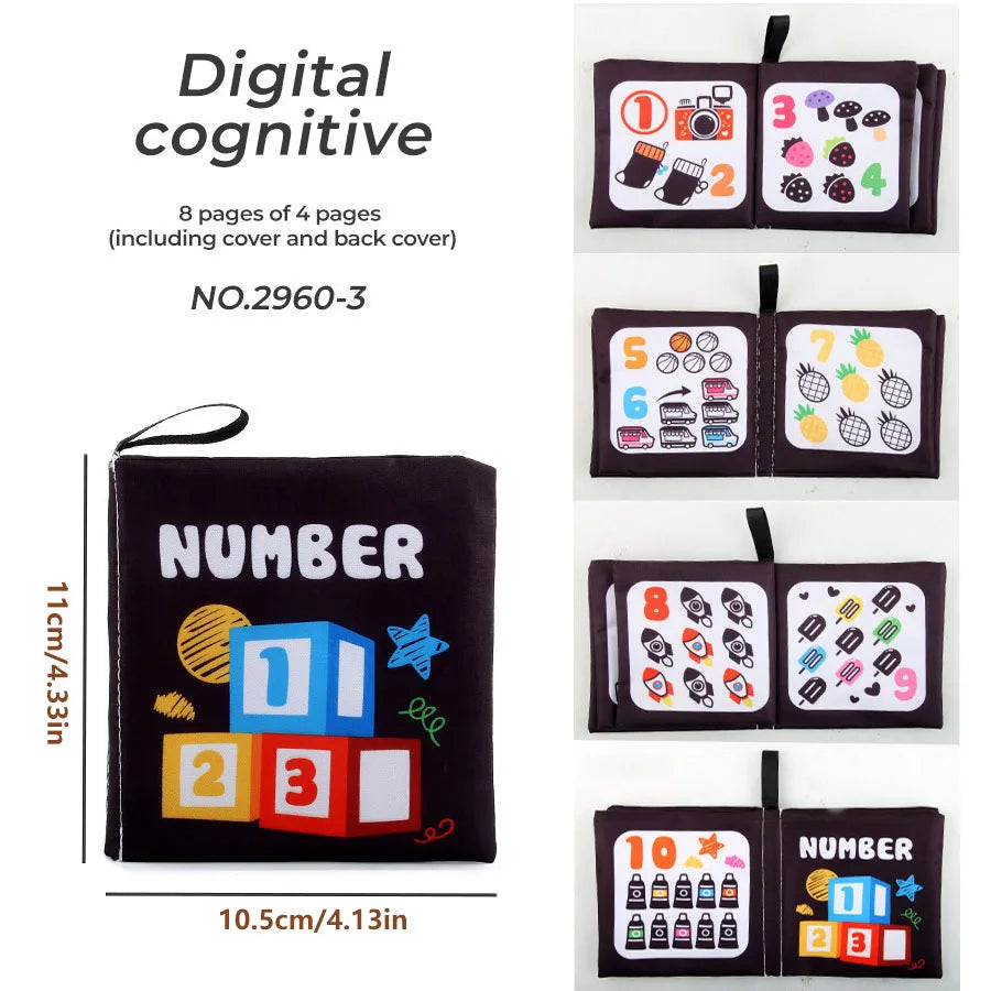4 Pages Enlightenment Early Learning Books Children Black and White Cloth Book for Kids Montessori Educational Toys