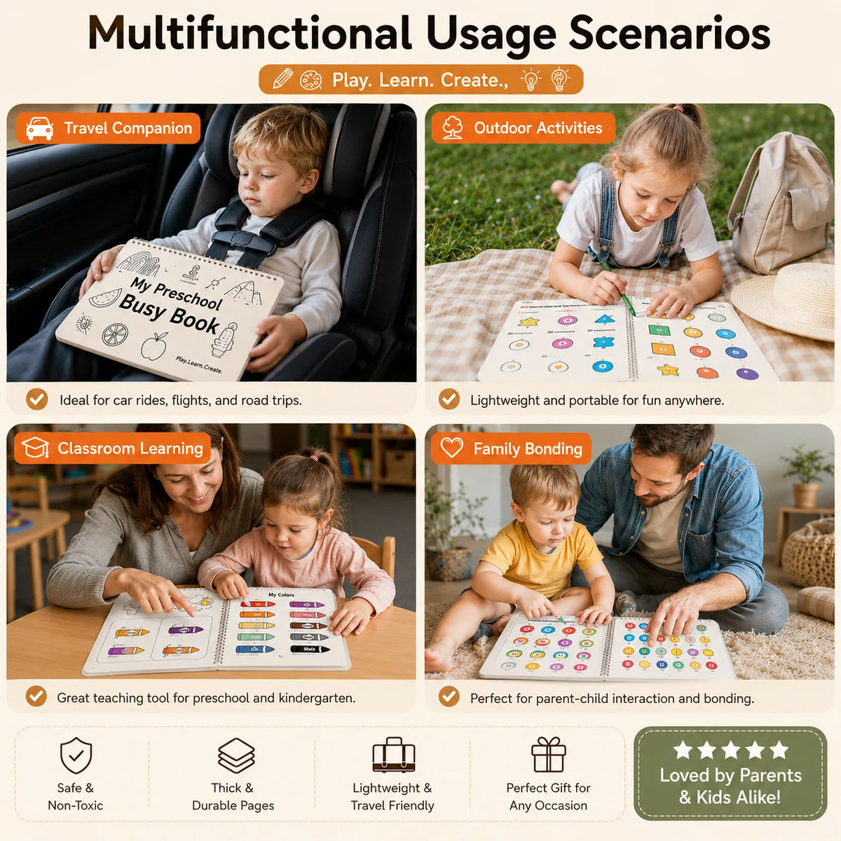 Montessori Preschool Learning Activities Busy Book，Workbook Activity Binder Autism Learning Materials and Tracing Coloring Book