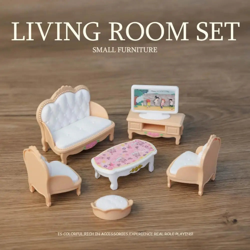 Dollhouse Miniature Furniture DIY Toy Set Forest Family Boys Girls Pretend Play Furniture Toys Living Room Kitchen Doll House