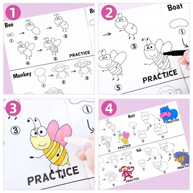 Fun Drawing Book Drawing Book Step-by-Step Guide with Animal Illustrations Cute Cartoon Characters Colorful Patterns Book