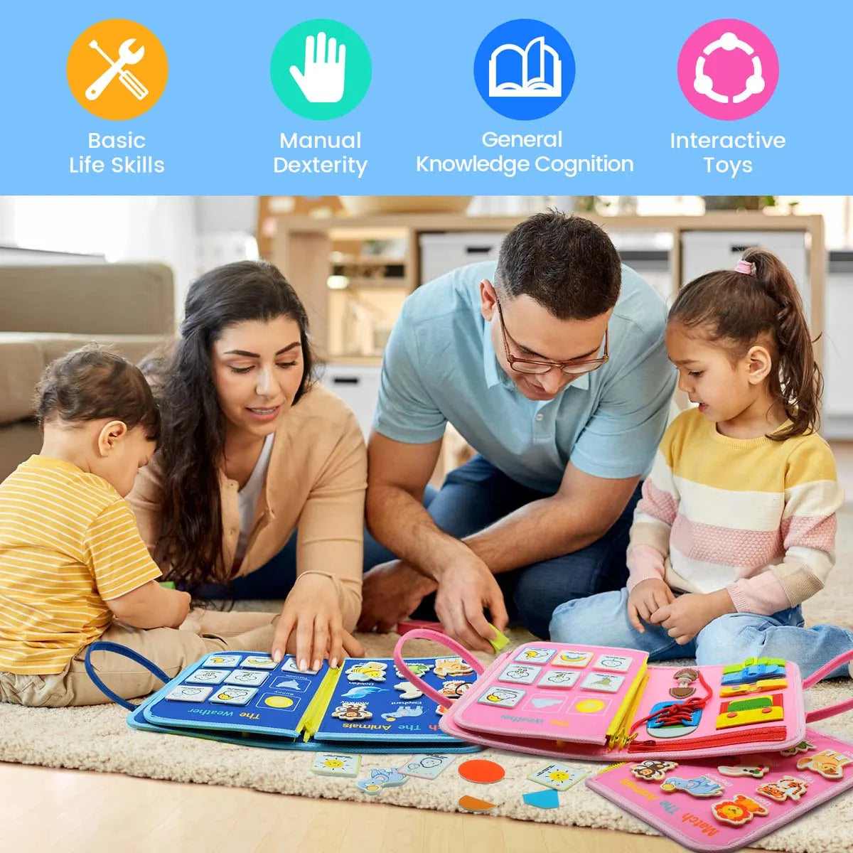 Montessori Busy Board Educational Learning Sensory Busy Book Toddler's Basic Motor Skills Activities Toy for Airplane Car Travel