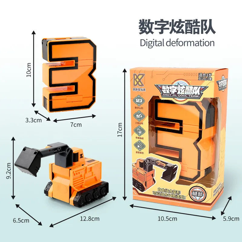 Children's Toy Car Oversized Digital Deformation Toy Children's Robot Digital 0-9 Assembly Puzzle Package Boys' Toys