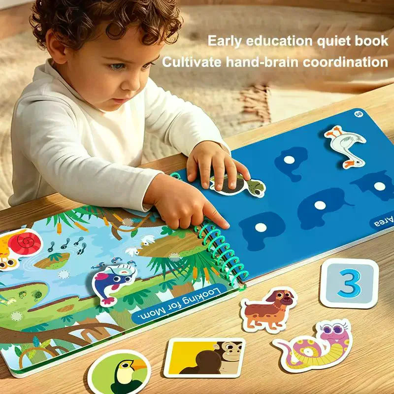 Montessori Quiet Busy Book, Educational DIY Cartoon Sticker Activity Toy for Kids Travel
