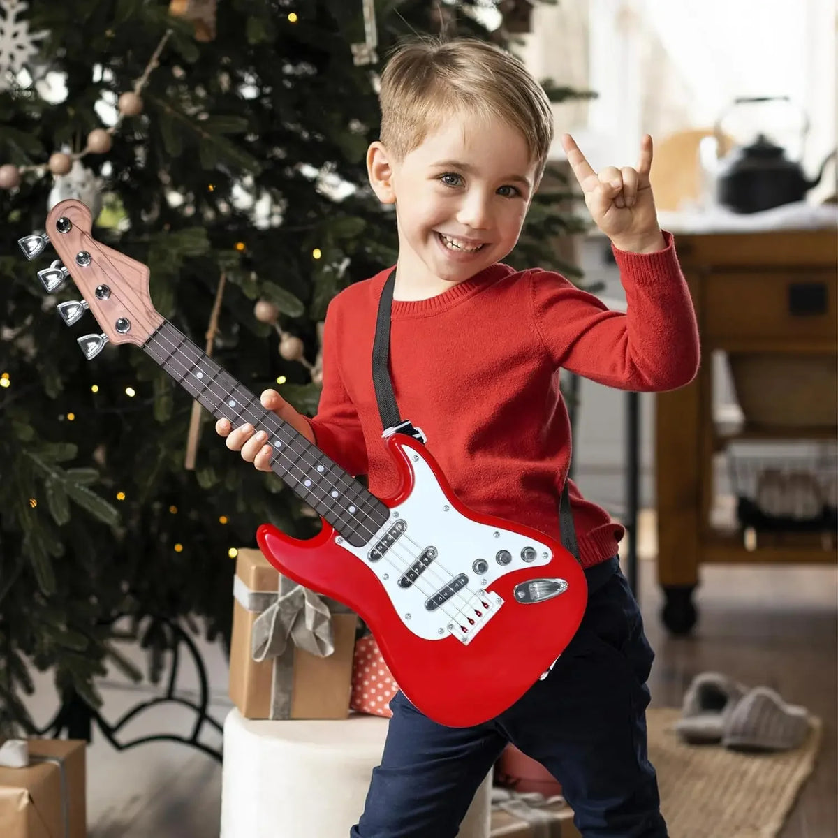 Children's Guitar Toys, 4-String Children's Electric Guitar Instruments, Portable Electronic Musical Instrument Toys