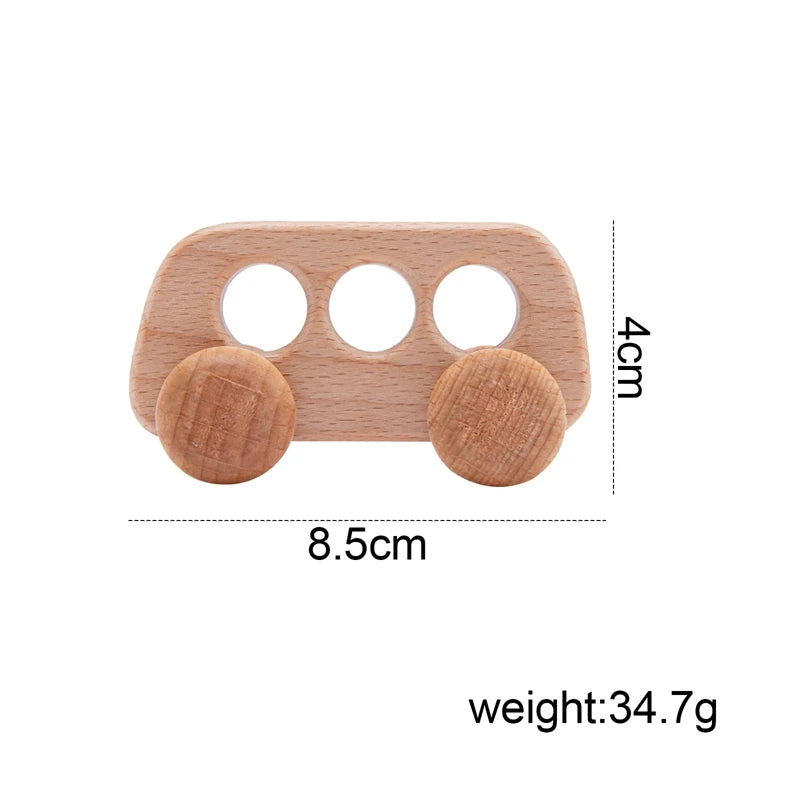 4pc Wooden Baby Car Toys Beech Wooden Blocks Animal Dogs Cartoon Educational Montessori Toys For Children Teething Baby Teether