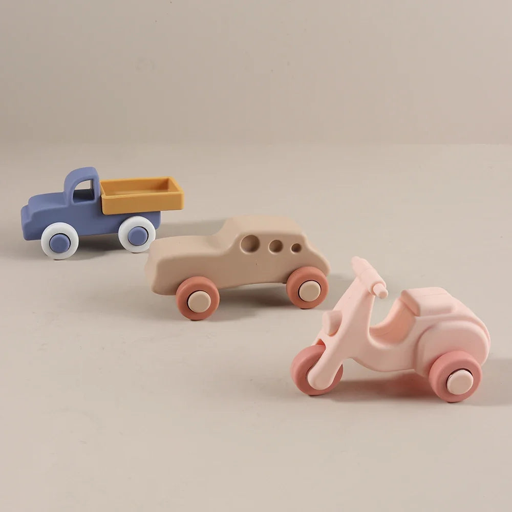 Personalized Baby Teether Silicone Car Truck Toy Motorbike Airplane Teething Toy Infant Montessori Educational Toy