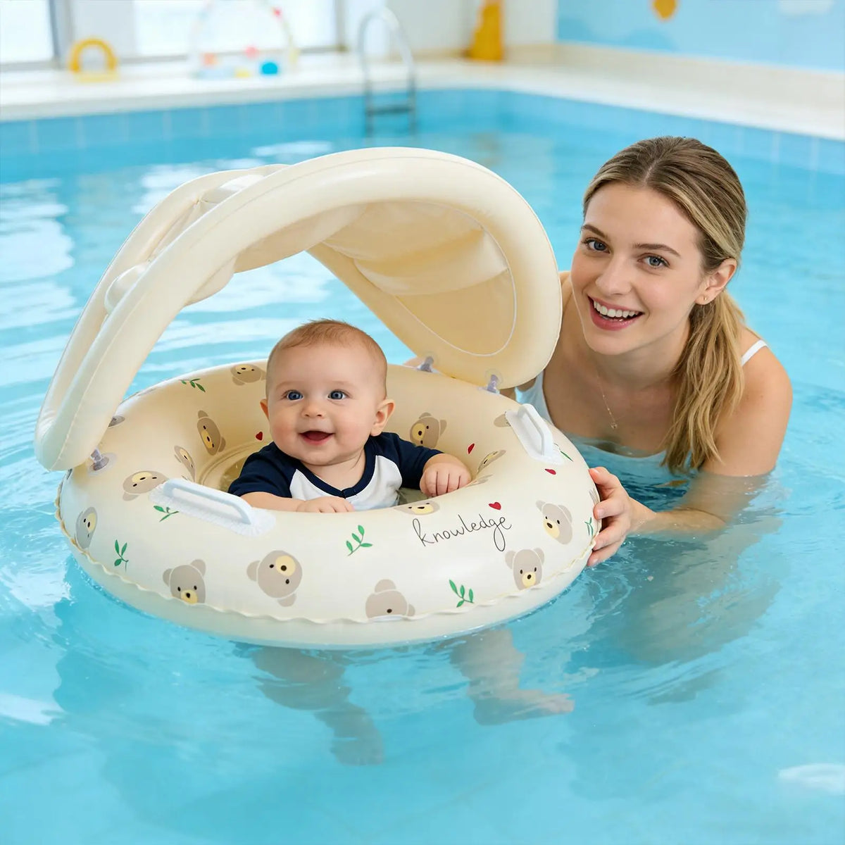 Baby Swimming Ring Inflatable Swim Ring with Detachable Sunshade Toddlers Pool Float Beach Water for Summer Pool Party