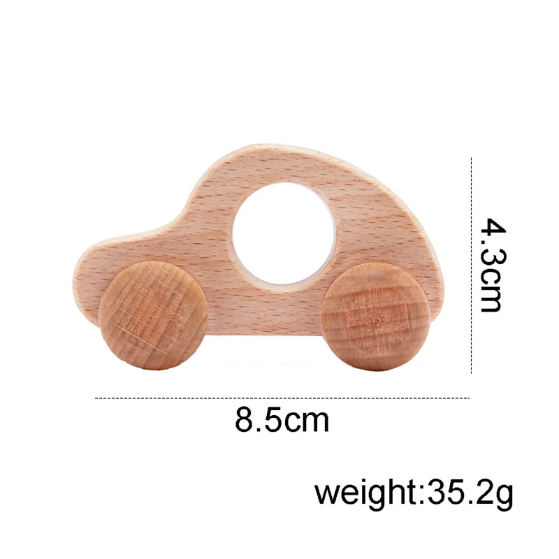 4pc Wooden Baby Car Toys Beech Wooden Blocks Animal Dogs Cartoon Educational Montessori Toys For Children Teething Baby Teether
