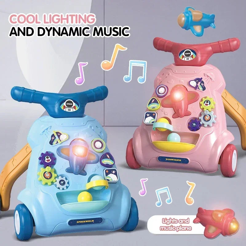 Baby Walker Trolley Toys With Musical Lights Sounds Child Walker Car Educational Learning Pushing Wheel For Infant 0-12 Months