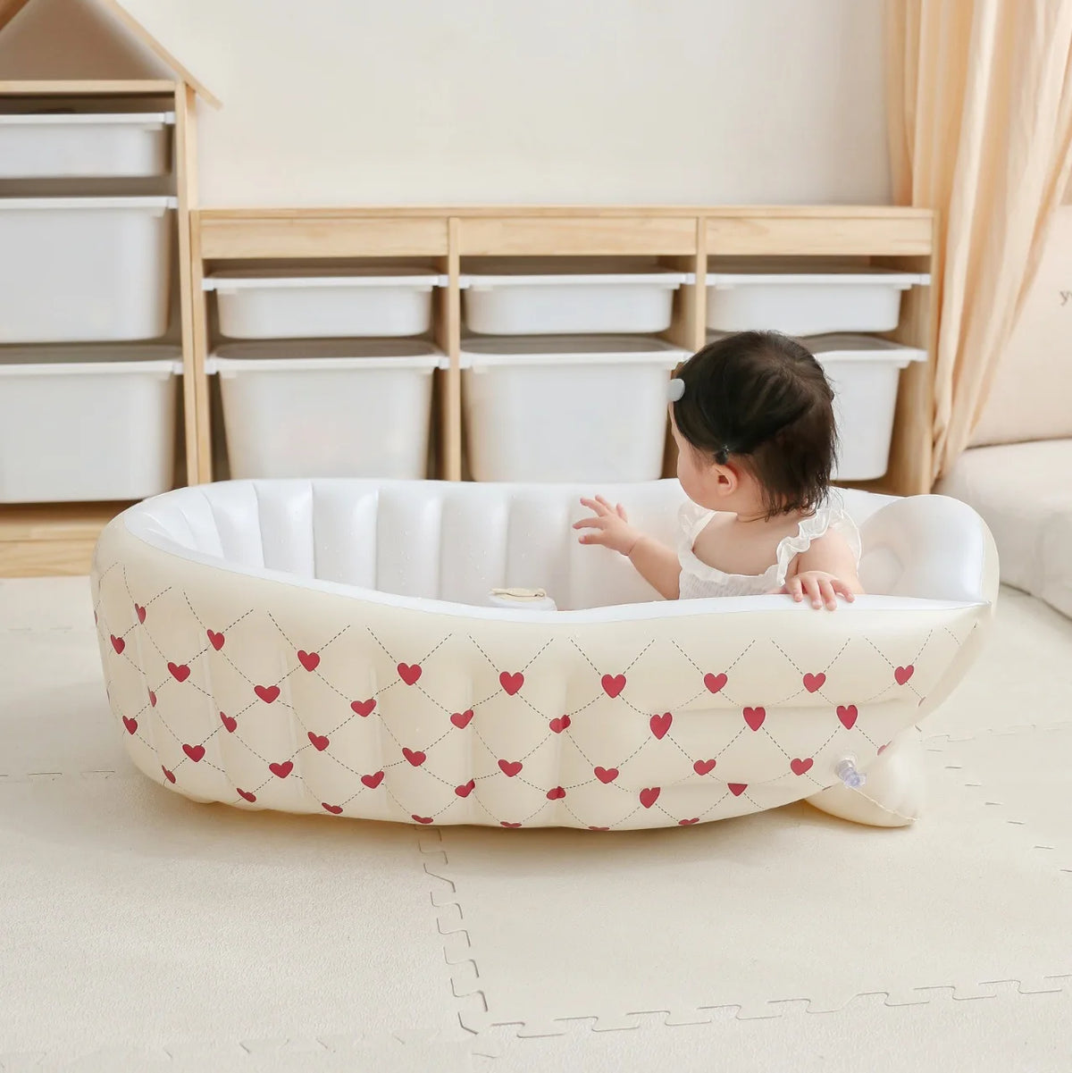 Ins Style Baby Inflatable Bathtub, Infant Portable Bath Tub, Indoor Kids Swimming Pool, Home Children Wash Basin for Newborn