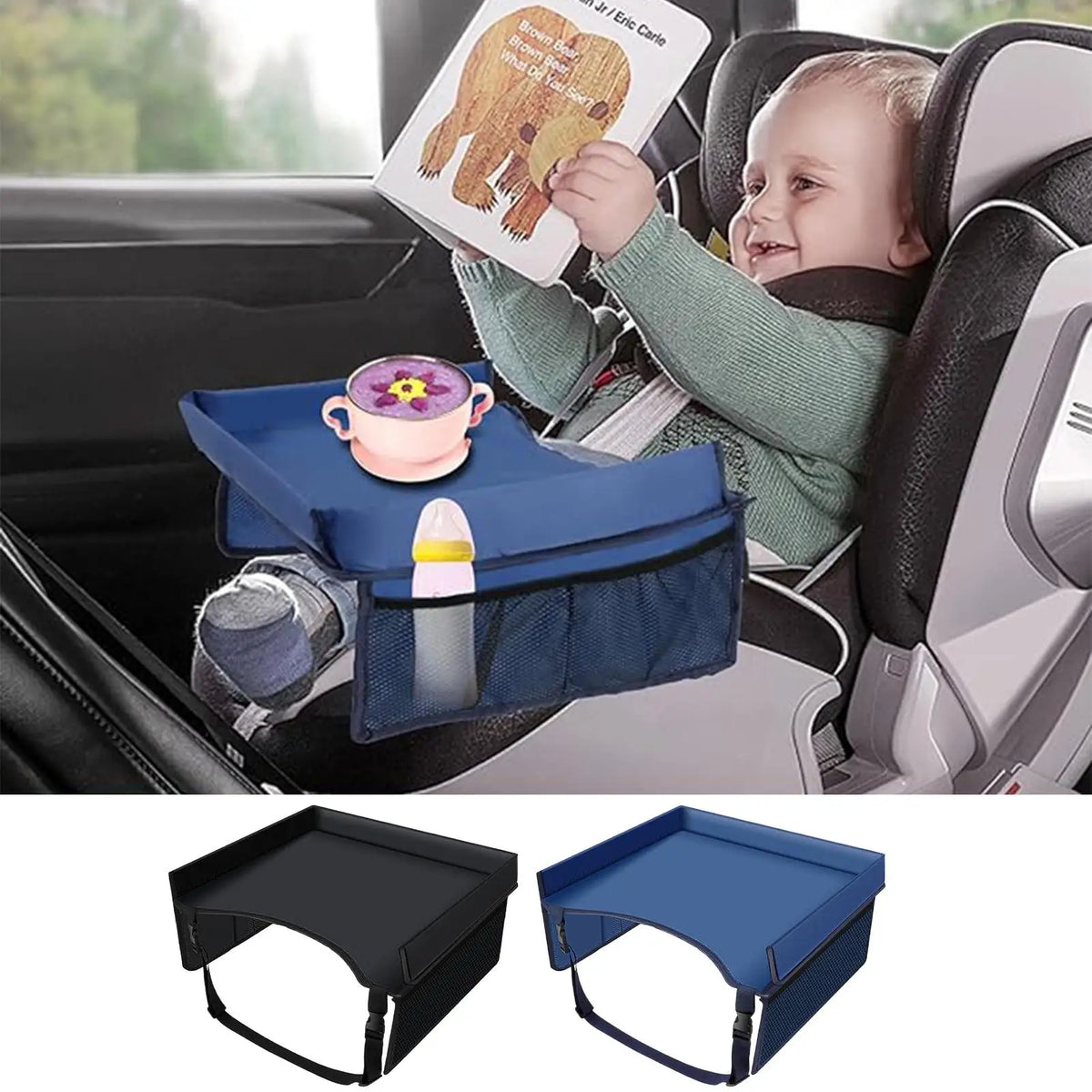 Car Seat Travel Tray Safety Seat Play Table Organizer Storage Snacks Toys Cup Holder Waterproof For Baby Children Kids Stroller