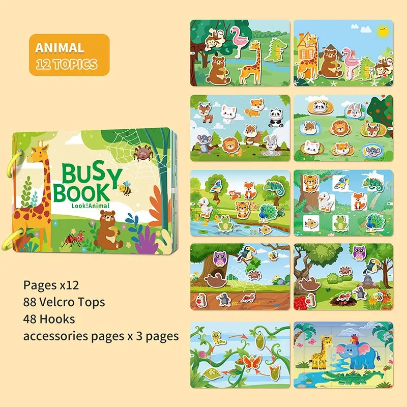 1 Set Montessori Quiet Book, Reusable Sticker Busy Book for Toddlers, Sensory Learning Activity,Fine Motor Skills Christmas Gift