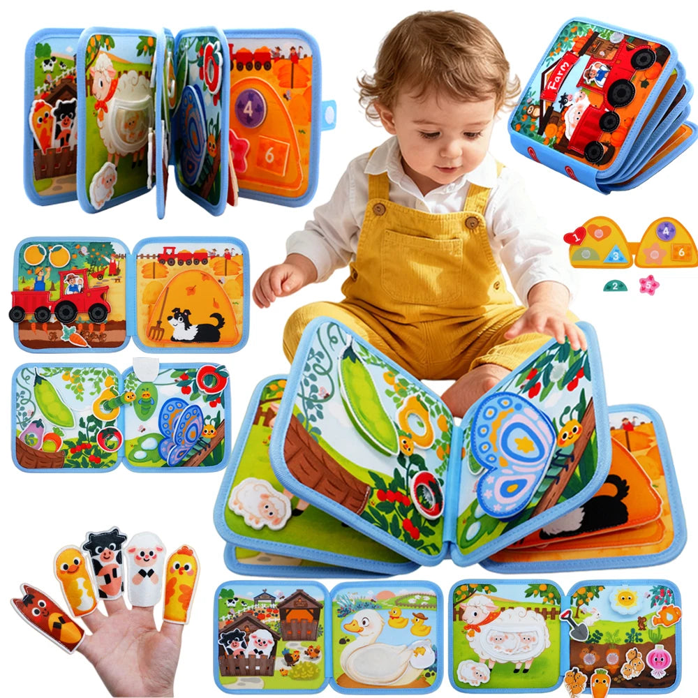 Montessori Busy Board Toddler Felt Quiet Soft Book Fine Motor Skills Educational Travel Toy for Preschool Learning Activities