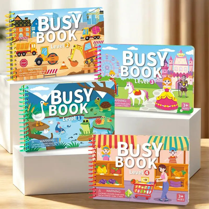 Interactive Kids Busy Book with 4 Cartoon Themes Ideal for Travel and DIY Sticker Play