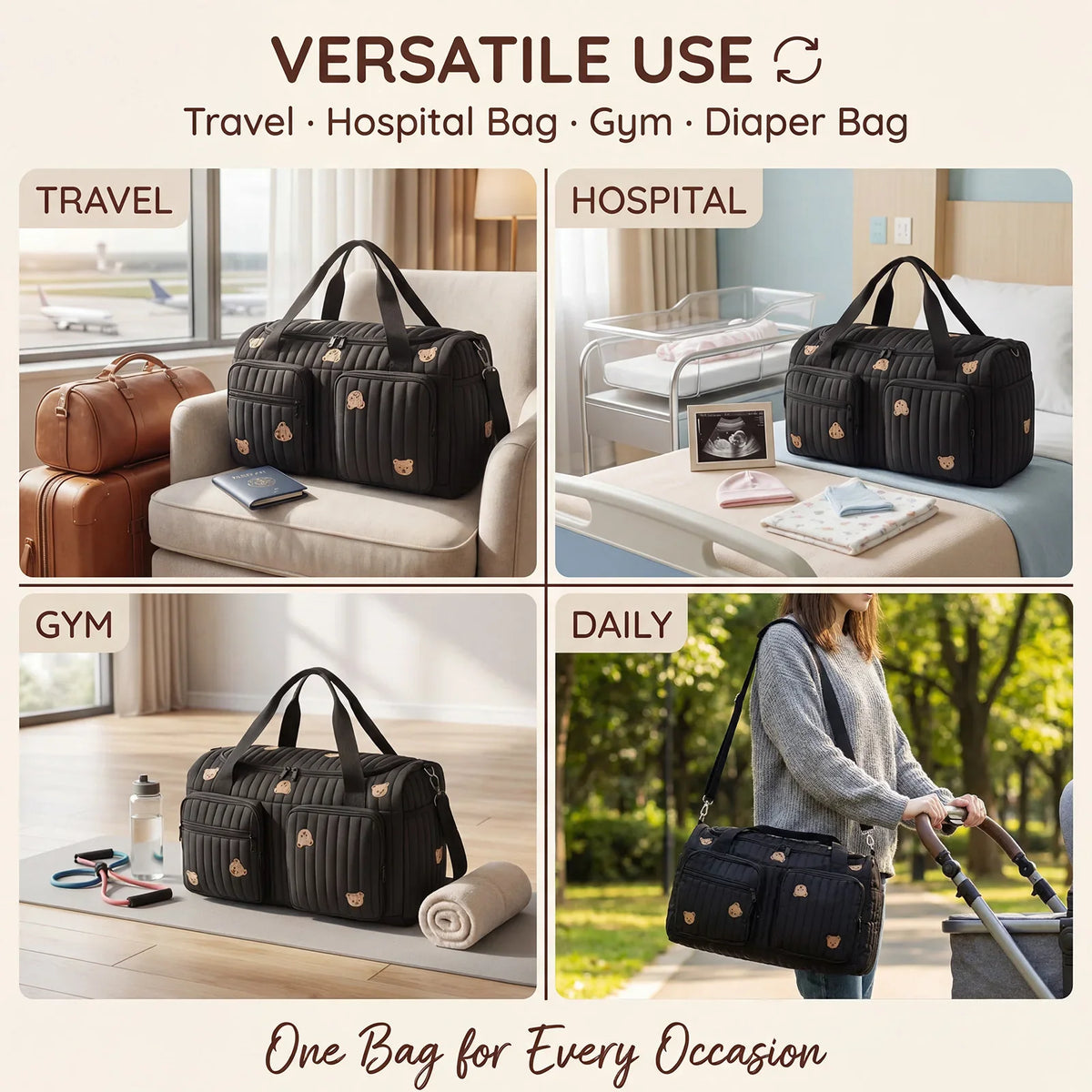 Portable Mommy Bag Large Capacity Hospital Maternity Bag with Shoulder Strap and Multiple Pockets Multipurpose Diaper Tote Bags