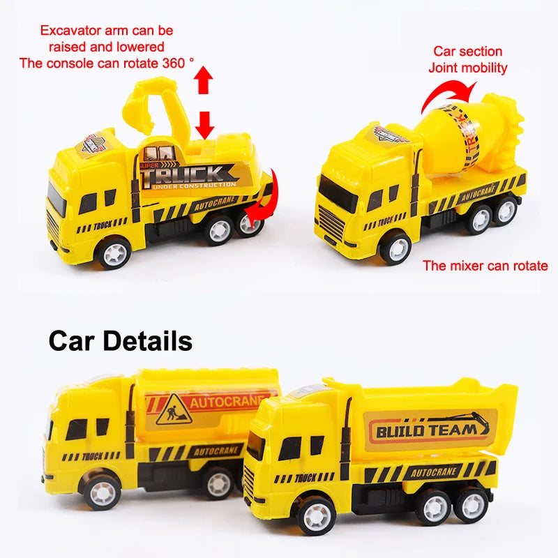 1pcs Mini Yellow Construction Vehicle Set Pull Back Toy Cars 4 Pack Engineering Truck Model for Kids Toddlers Educational Play