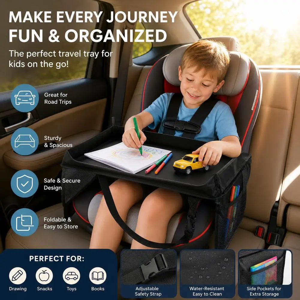 Car Seat Travel Tray Safety Seat Play Table Organizer Storage Snacks Toys Cup Holder Waterproof For Baby Children Kids Stroller