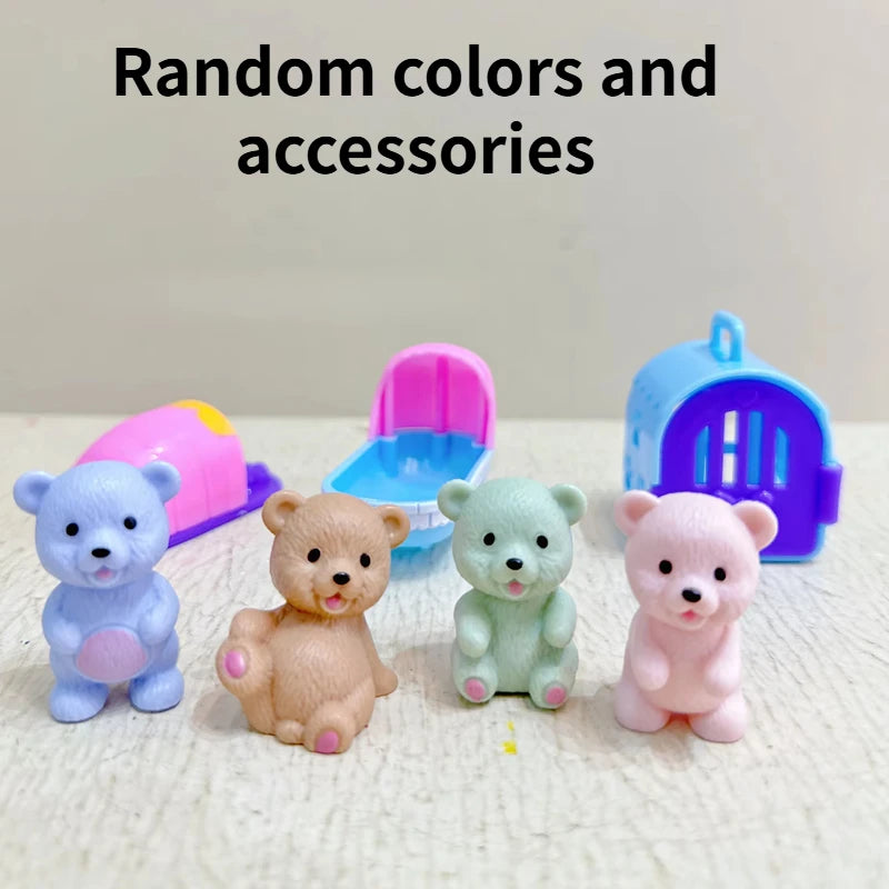 Children's Play House Toys with Teddy Bears Pet Bathrooms Scene Little Girls Family Pet Toys Gift for Kids