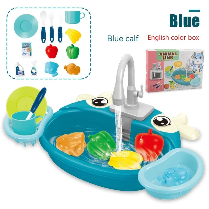 Toy Kitchen Set for Toddlers with Electric Circulating Water, Dishwasher Sink, Imaginative Pretend Play for Kids Boys Girls Ages