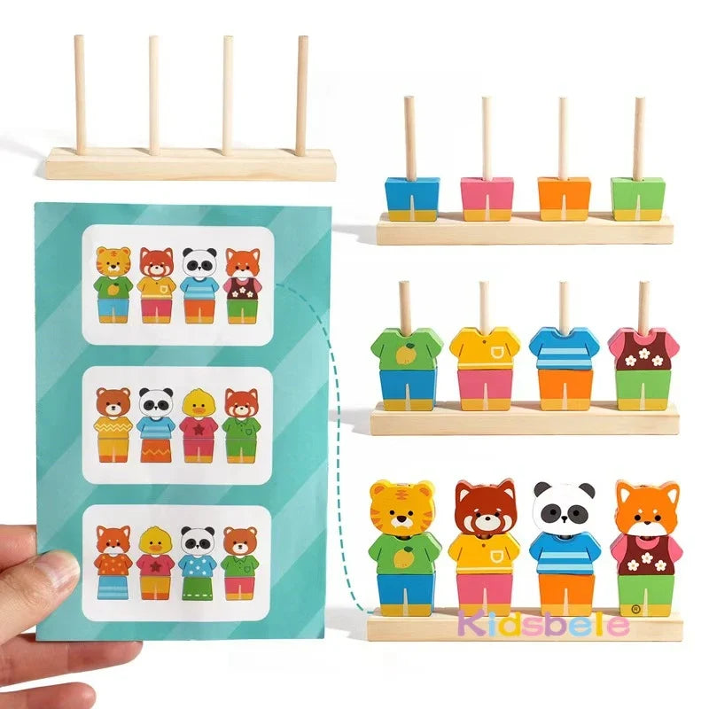 Montessori Wooden Animal Stacking & Dress Up Blocks  Educational Toy Colorful   Puzzle Imaginative Play for Children