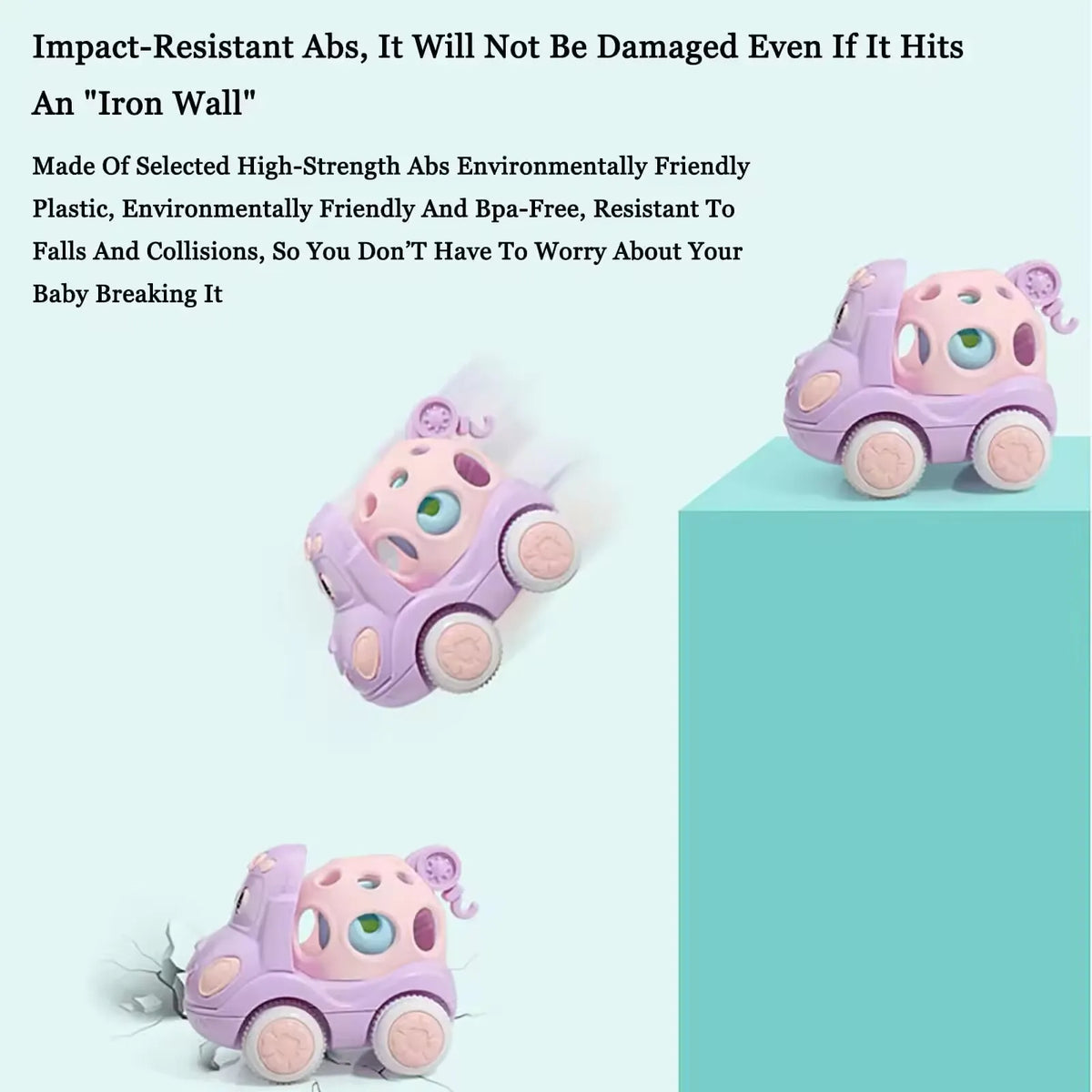 Baby Toy Car Rattle Roll Cars for Toddler 1-3 Press and Go Car Friction Powered Truck Soft Rattles for Babies Girl Birthday Gift