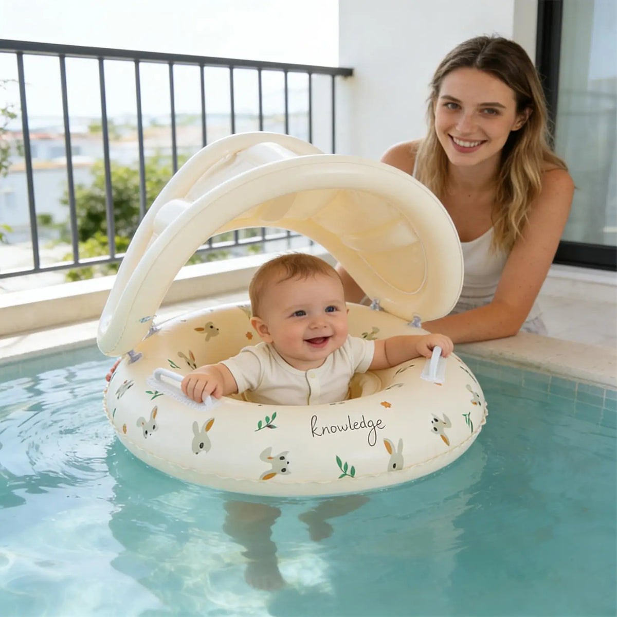 Baby Swimming Ring Inflatable Swim Ring with Detachable Sunshade Toddlers Pool Float Beach Water for Summer Pool Party