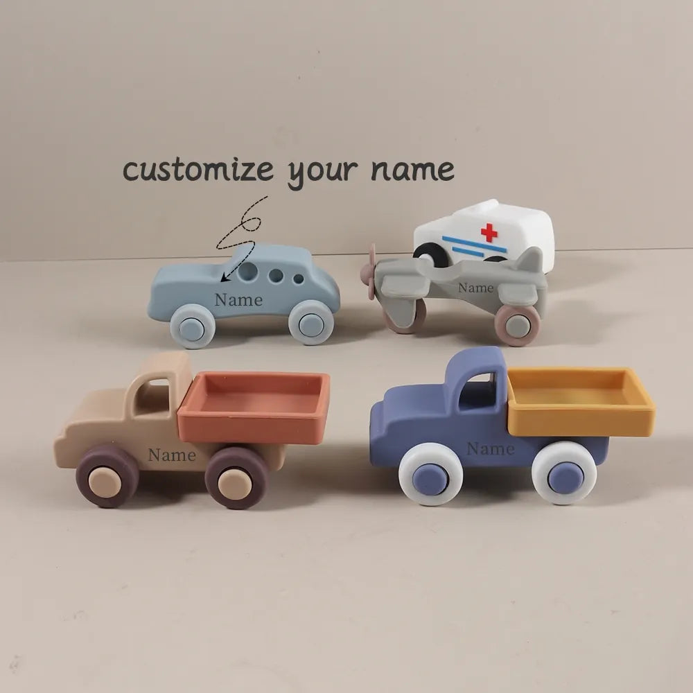 Personalized Baby Teether Silicone Car Truck Toy Motorbike Airplane Teething Toy Infant Montessori Educational Toy