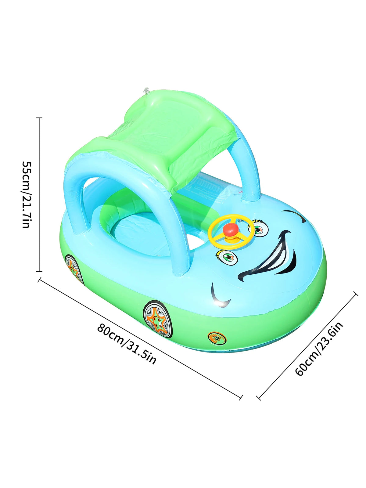 1pc Inflatable Baby Pool Seat Float with Canopy Sun Shade Swim Ring Water Seat Lounge Float with Steering Wheel Handles
