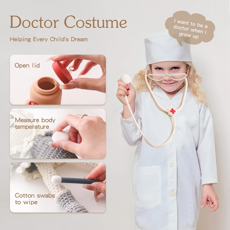 Baby Silicone Doctors Toys Pretend Playing Kids Role Play Pretend Playing Doll Accessories Learning Education Toys Babies Gifts