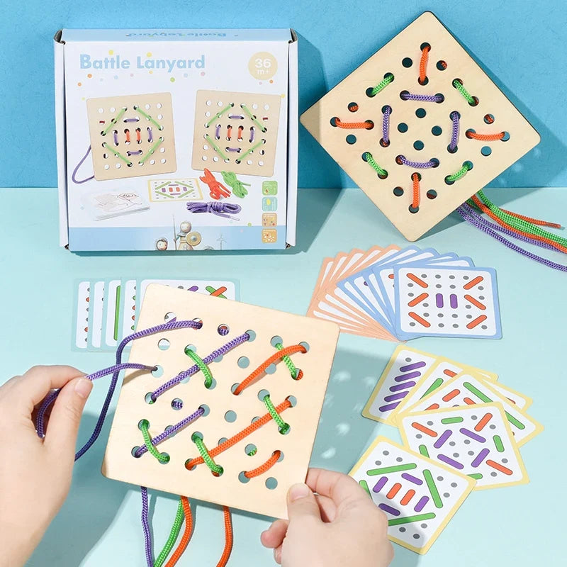 Montessori Wooden Threading Sewing Board Game Educational Toy Fine Motor Skills Learning Activity Puzzle for Kids Birthday Gift