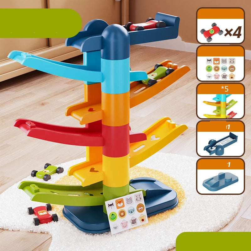 Children's Games Gliding Track Car 2 to 5 Years Inertia Toy Multi Layer Cartoon Puzzle Slide Car Roller Coaster Racing Toys