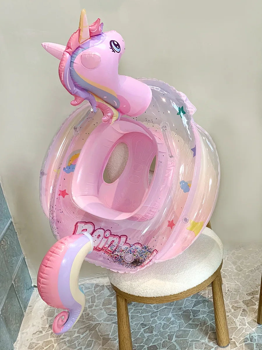 Swim Ring Inflatable Pool Float Baby Rainbow Sequined Unicorn for Kids Swimming Circle Children Swim Ring Pool Toys Floating