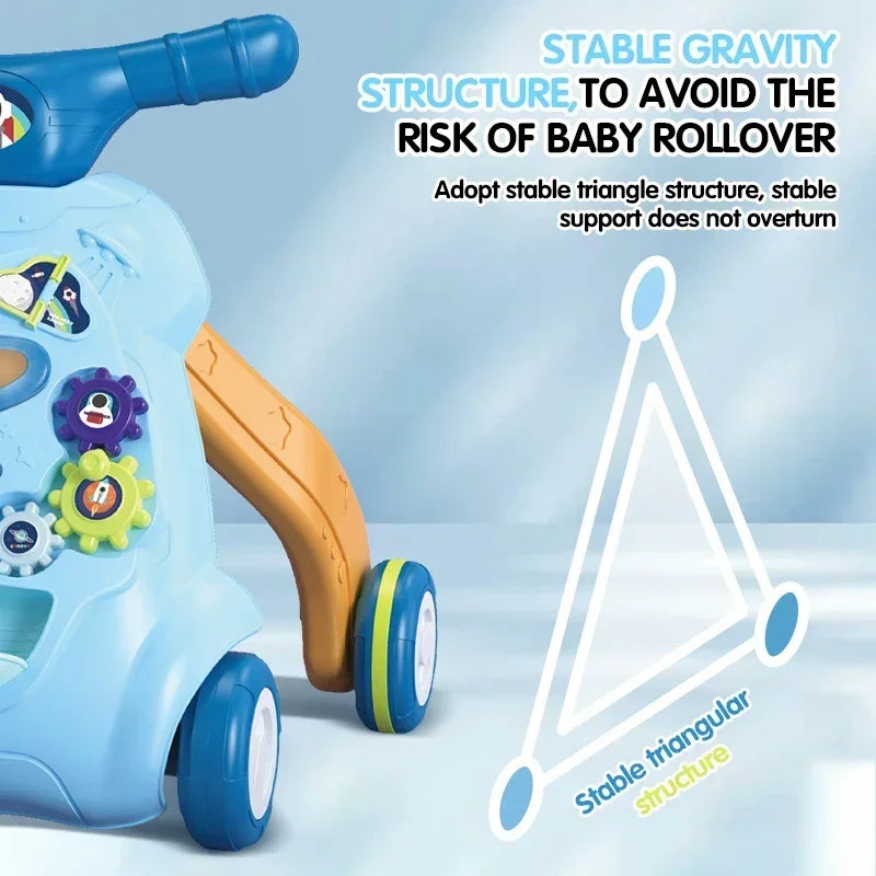 Baby Walker Trolley Toys With Musical Lights Sounds Child Walker Car Educational Learning Pushing Wheel For Infant 0-12 Months