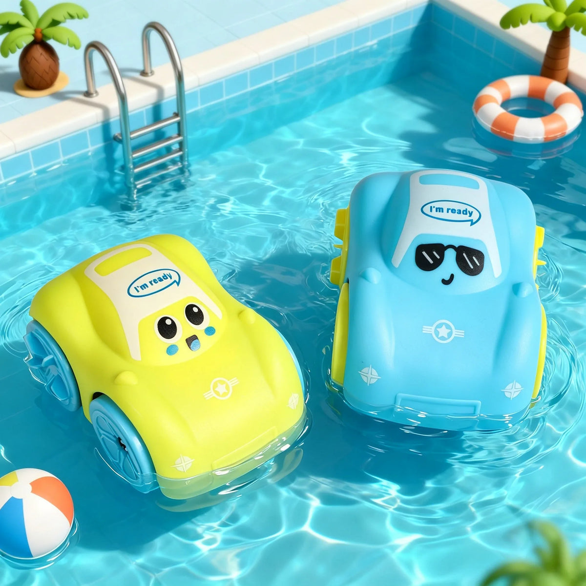 Amphibious Clockwork Car Baby Bath Toy Floating Cartoon Vehicle Water Play Toy for Toddlers Kids Bathroom Swimming Shower Gifts