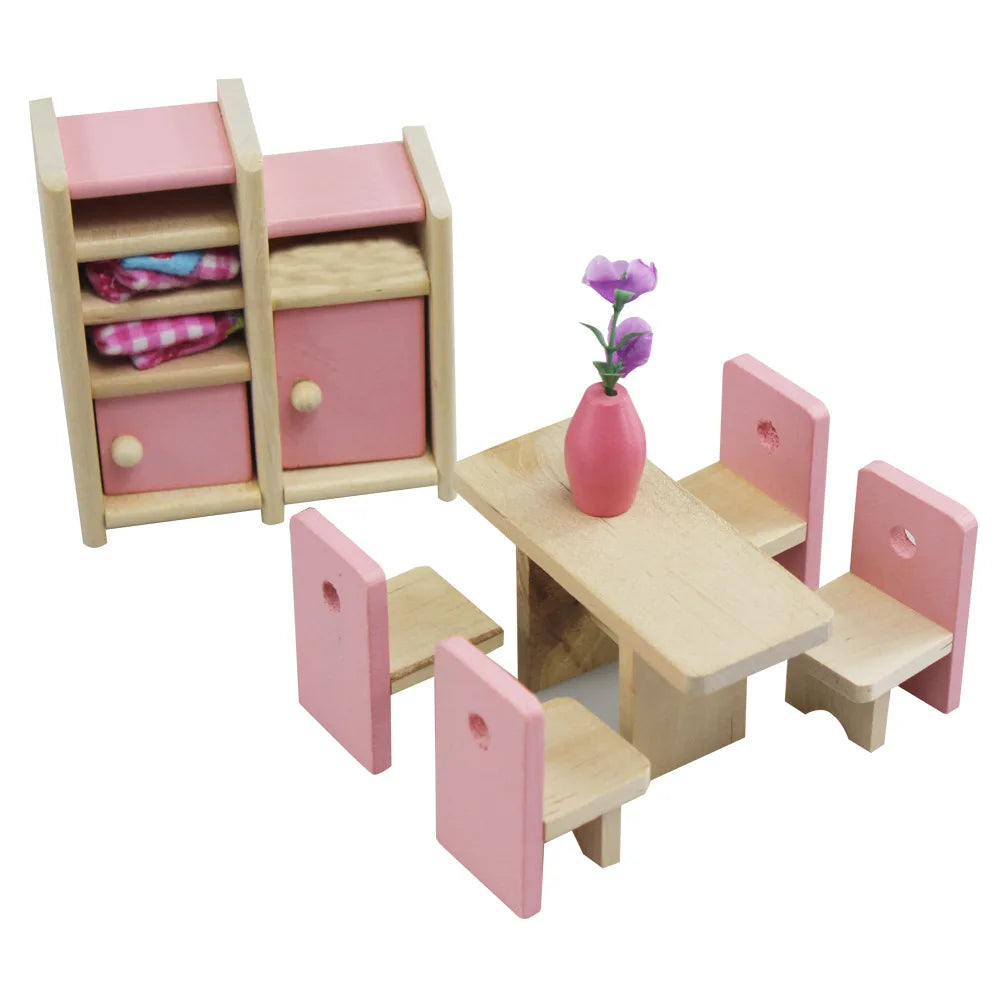 Wooden Dollhouse Furniture Miniature Toy For Dolls Kids Children House Play Toy Mini Furniture Sets Doll Toys Boys Girls Gifts