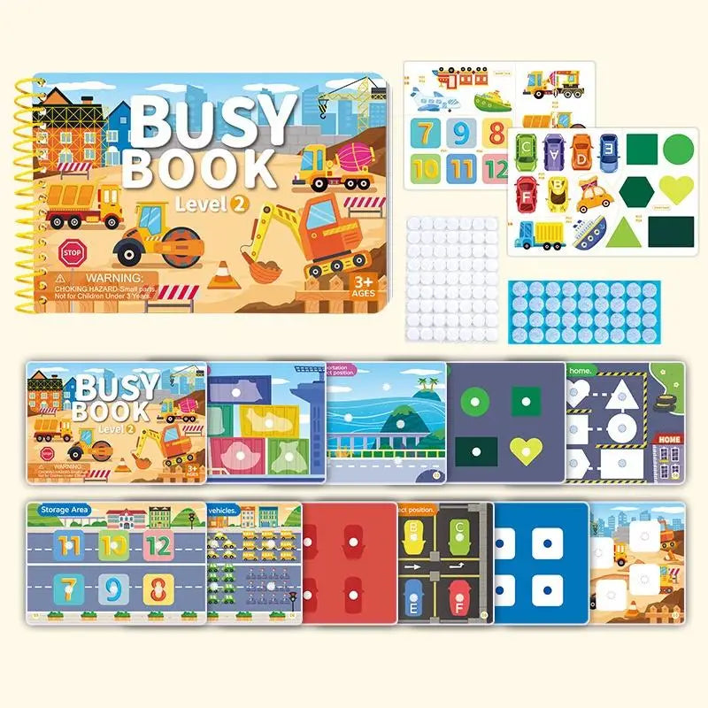 Montessori Quiet Busy Book, Educational DIY Cartoon Sticker Activity Toy for Kids Travel