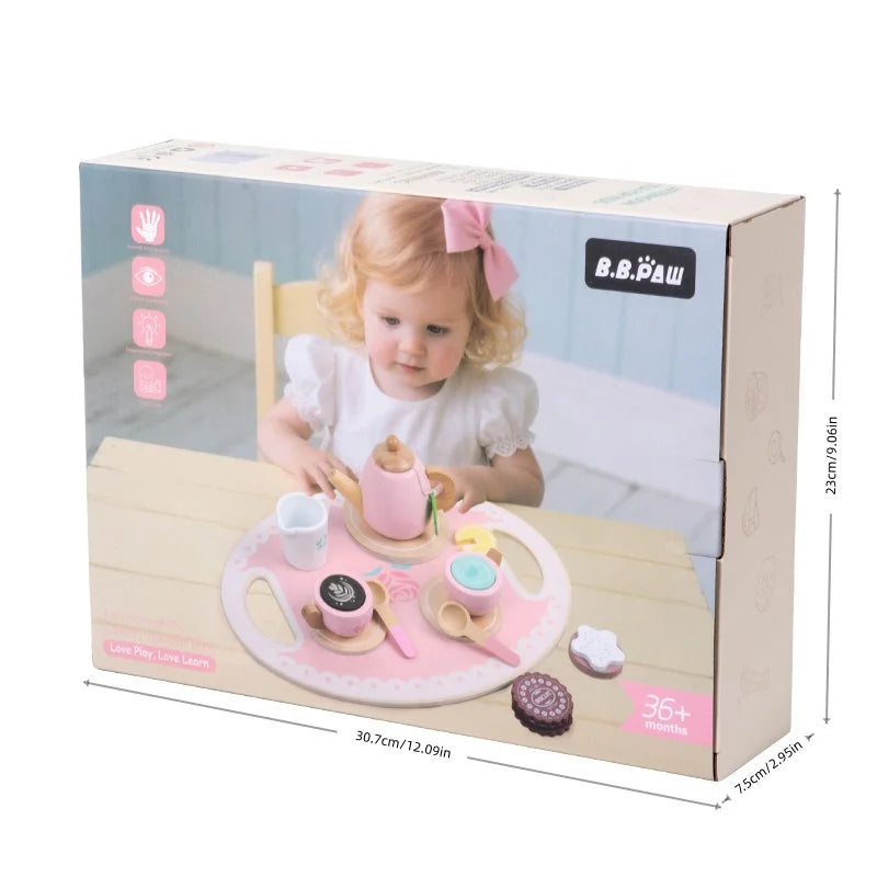 Toddler Wooden Tea Party Toys - Simulation Tableware & Dessert, Parent-Child Pretend Play, Toys and Gifts for Kids