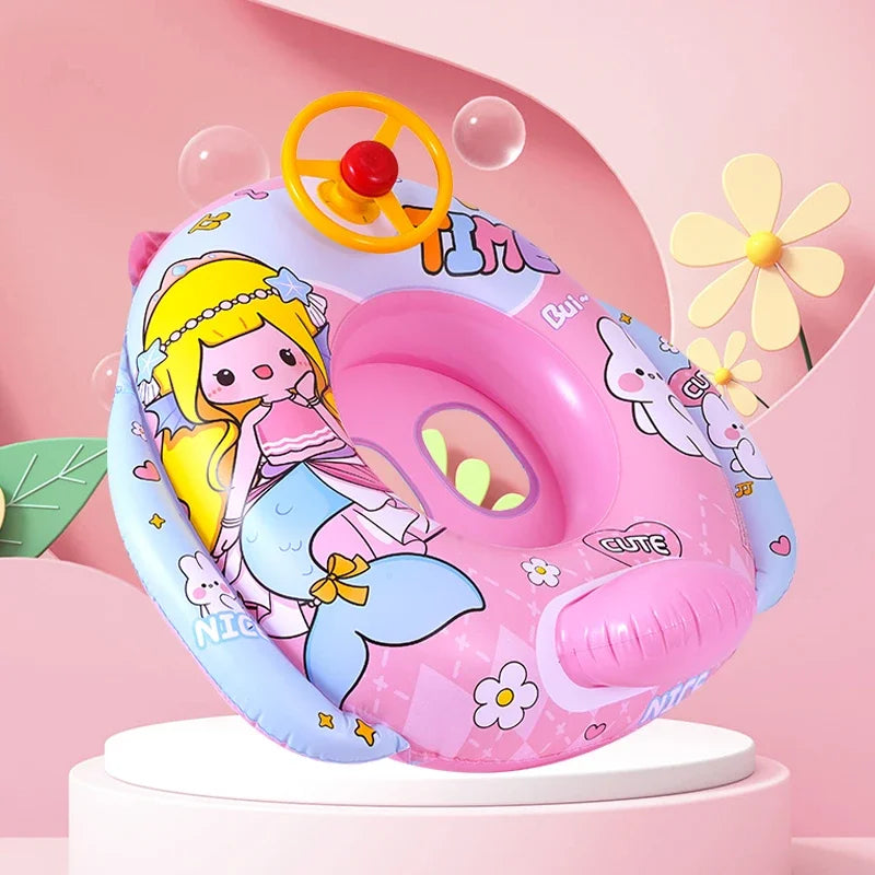 Cartoon Swimming Ring Baby Water Toy with Steering Wheel Summer Outdoor Inflatable Toys Floating Seat Beach Pool Water Play Toys