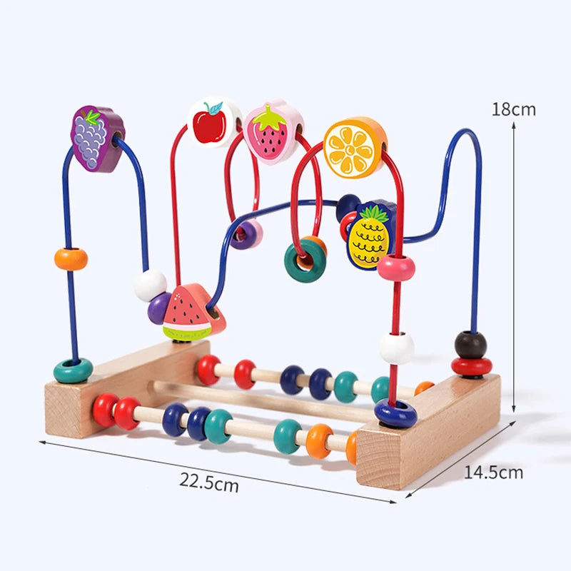 Wooden Toys Bead Maze Colorful Animals Fruits Shapes Educational Counting Learning Circle Toys Kids Classic Gifts for Toddlers